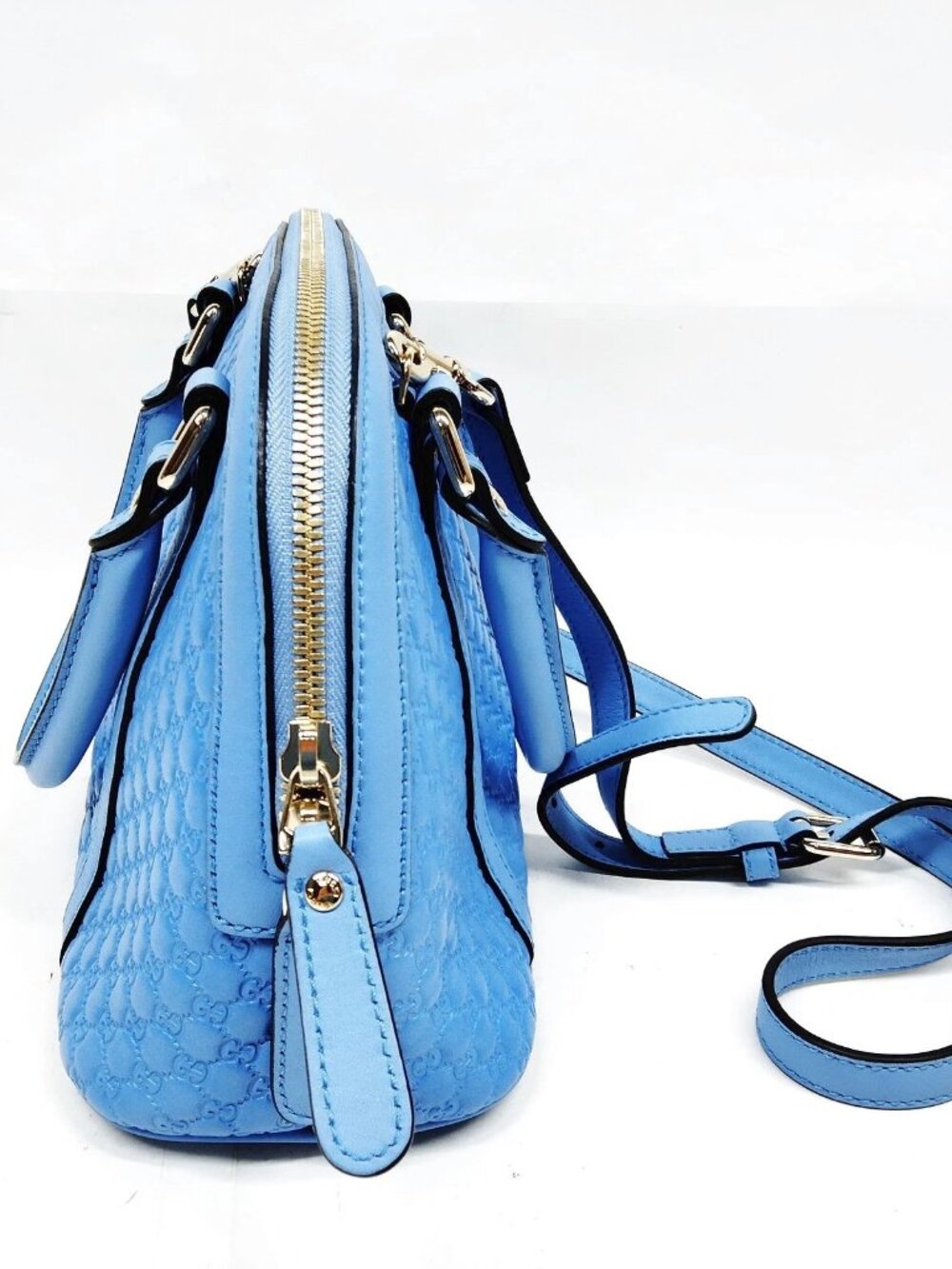 Authentic Gucci Microguccissima Dome Satchel Blue Leather Crossbody | Luxury - Picture 4 of 16